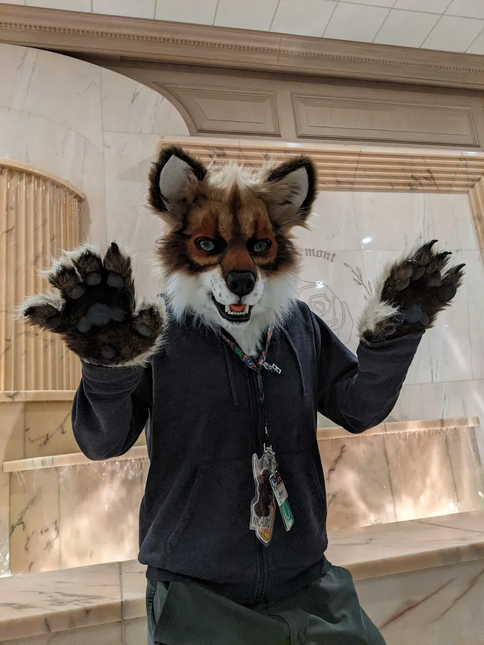 Brown with Green Eyes Wolf/dog Head, Hands, Tail.