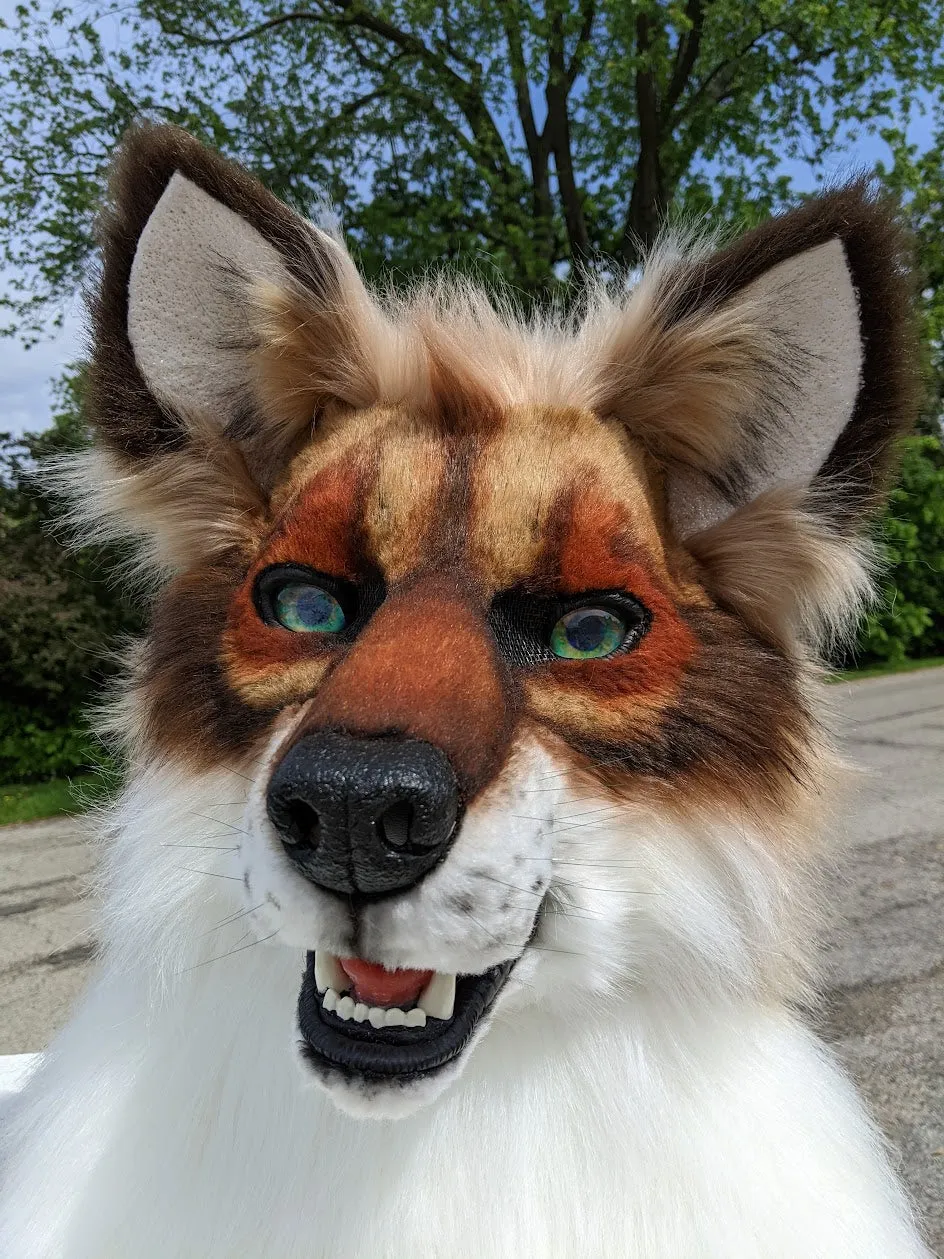 Brown with Green Eyes Wolf/dog Head, Hands, Tail.