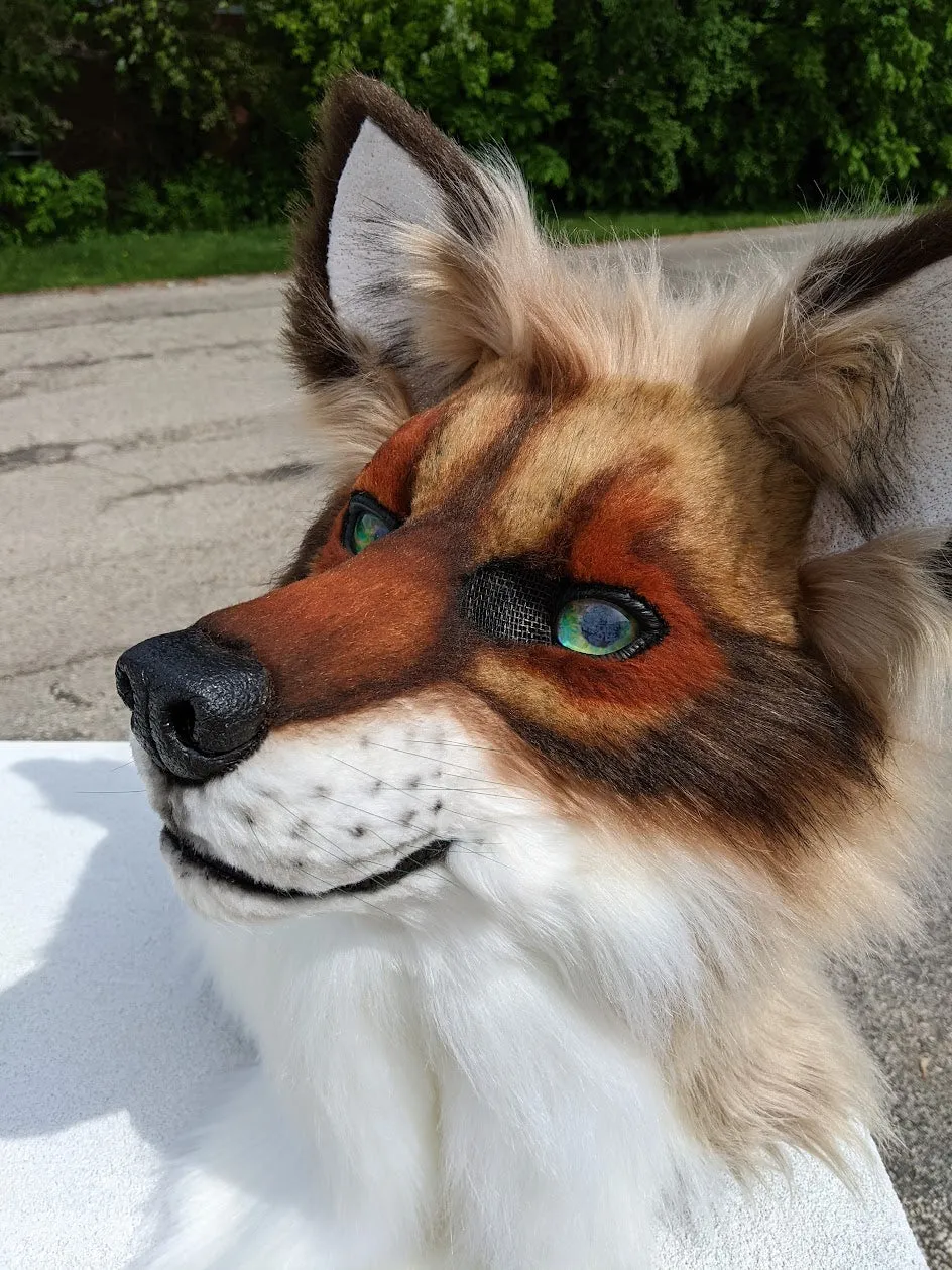 Brown with Green Eyes Wolf/dog Head, Hands, Tail.
