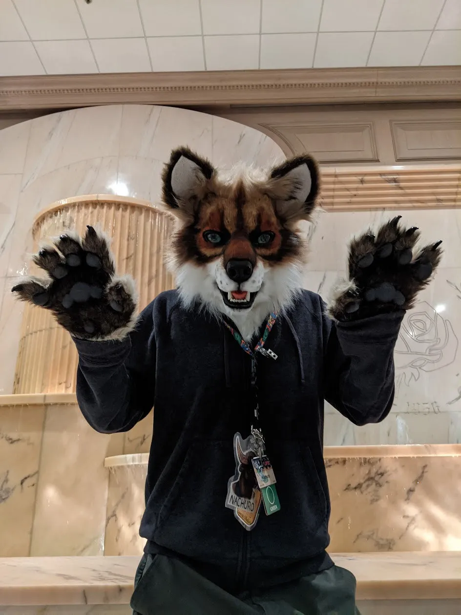 Brown with Green Eyes Wolf/dog Head, Hands, Tail.