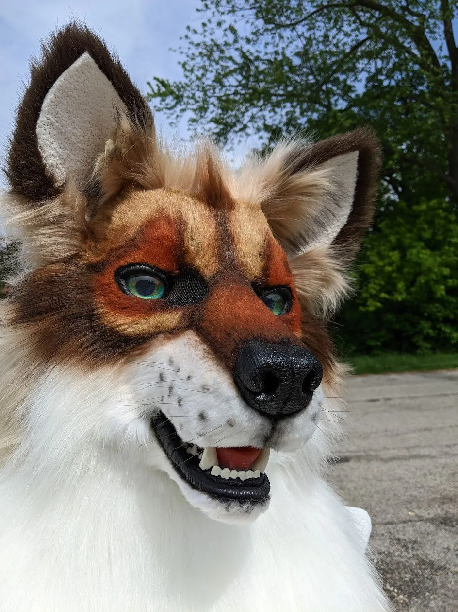 Brown with Green Eyes Wolf/dog Head, Hands, Tail.
