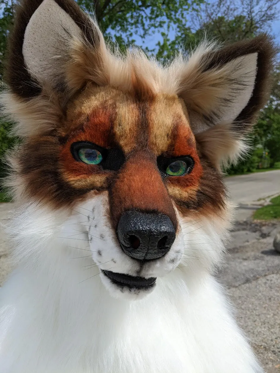 Brown with Green Eyes Wolf/dog Head, Hands, Tail.