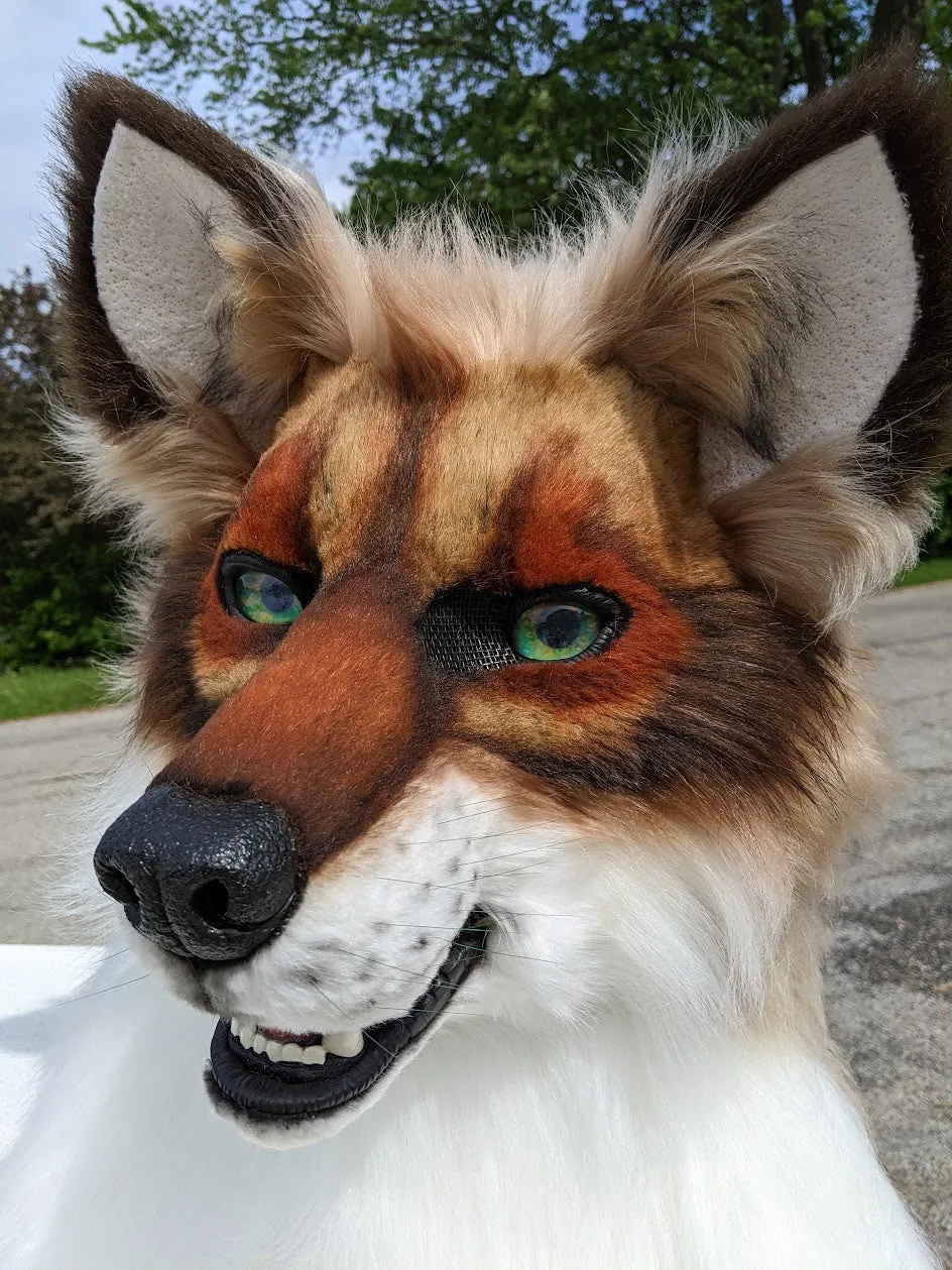 Brown with Green Eyes Wolf/dog Head, Hands, Tail.