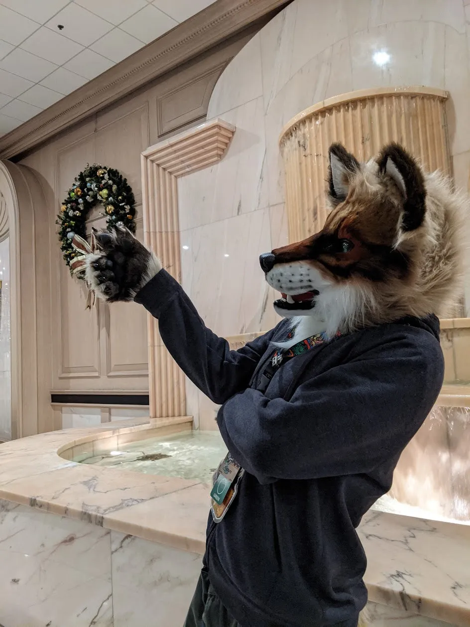 Brown with Green Eyes Wolf/dog Head, Hands, Tail.