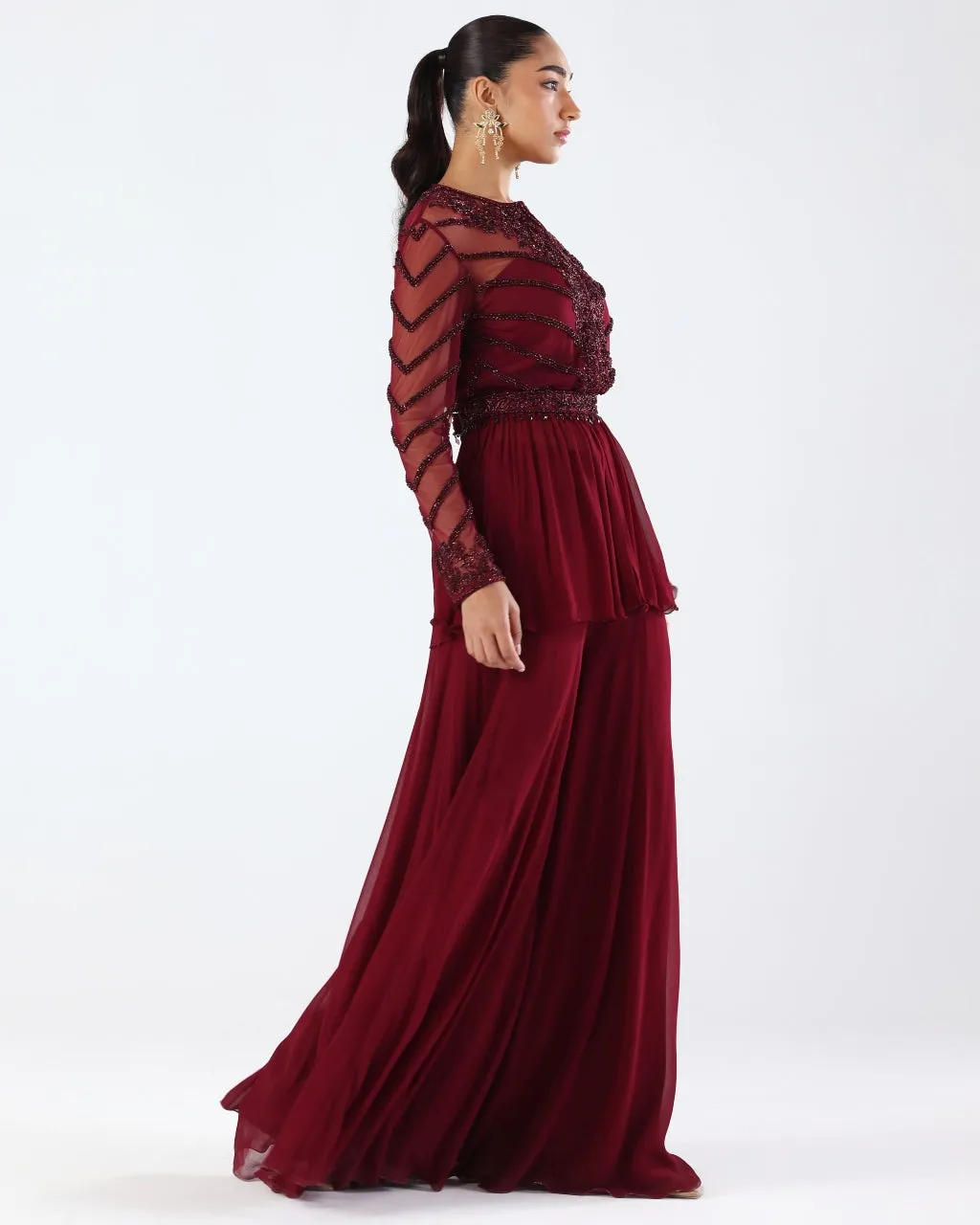 Burgundy Merchant Sharara Set