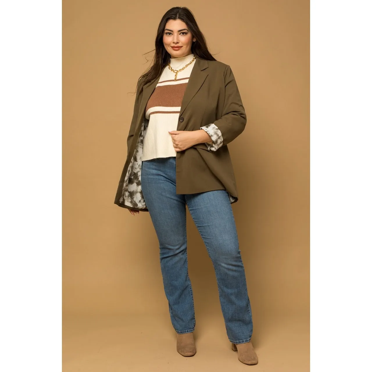 Button Front Tie Dye Lined Cuffed Sleeve Blazer - Plus Size - Final Sale Item