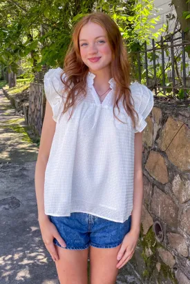 Casually Chic Flutter Sleeve Gingham Top-Off White