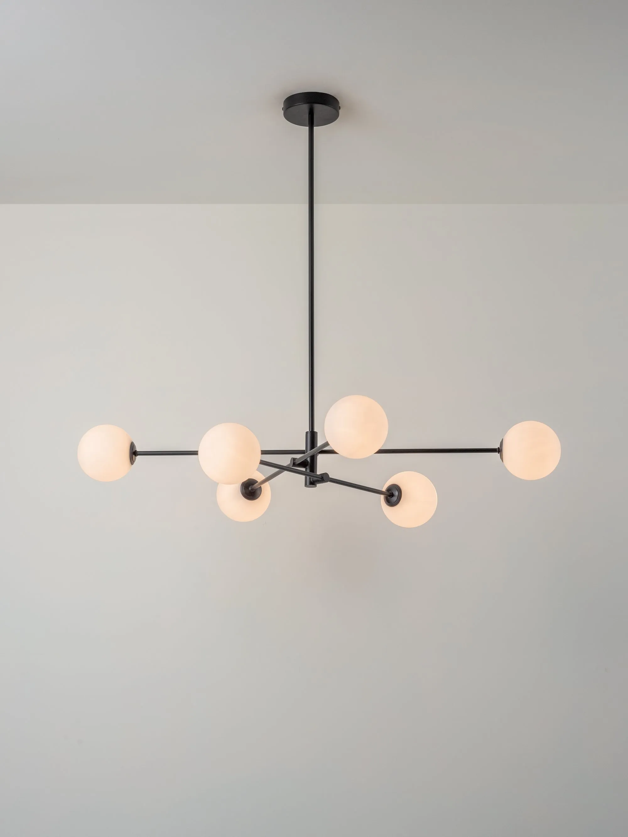 Chelso - 6 light matt black and opal pendant