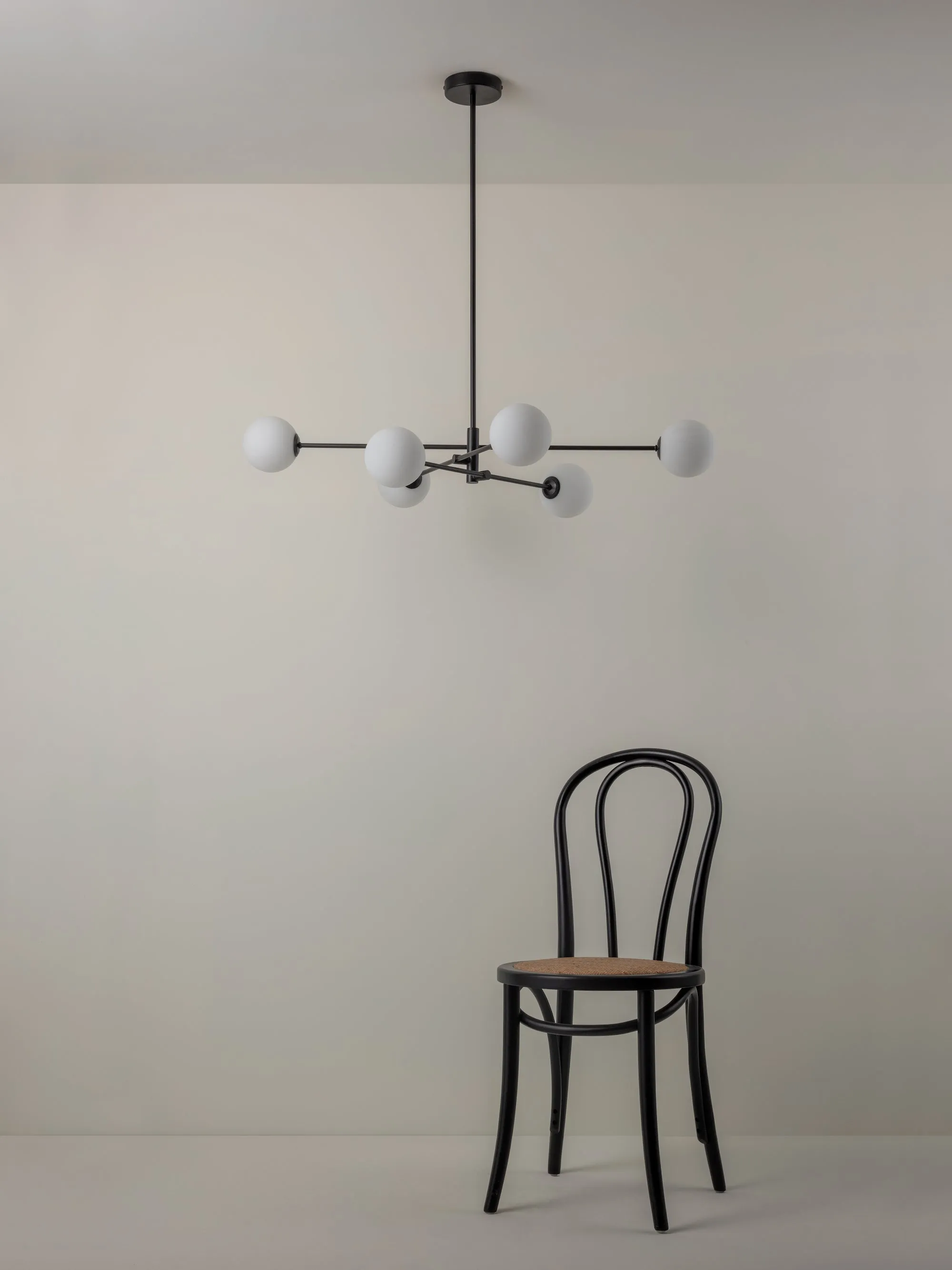 Chelso - 6 light matt black and opal pendant