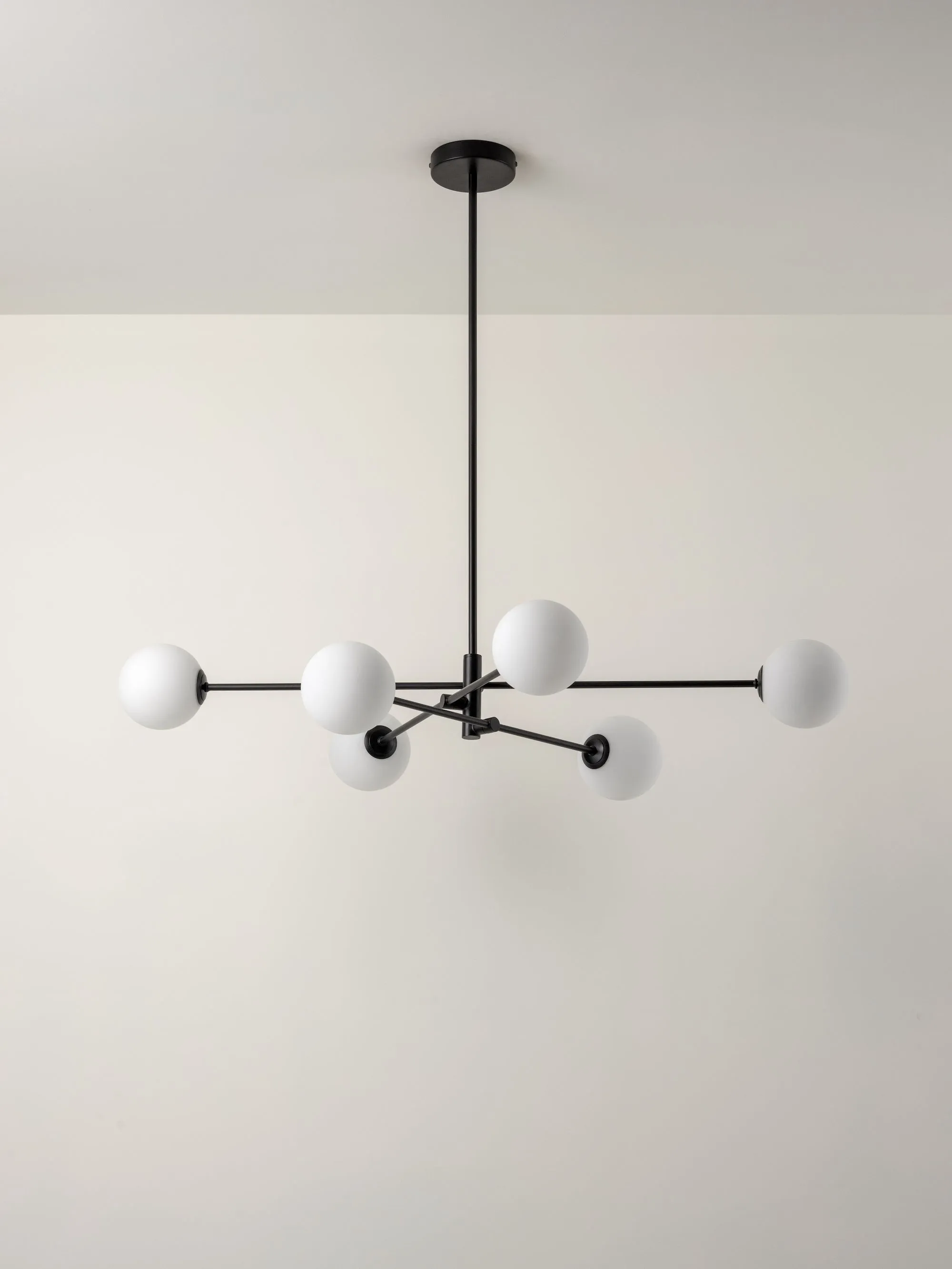 Chelso - 6 light matt black and opal pendant