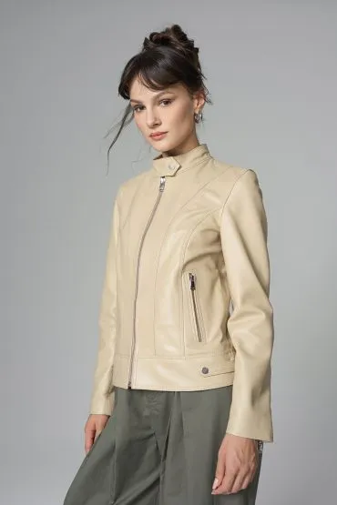 Cream Genuine Leather﻿ Jacket