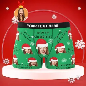 Custom Face Boxers Briefs Men's Shorts With Girlfriend Photo Merry Christmas