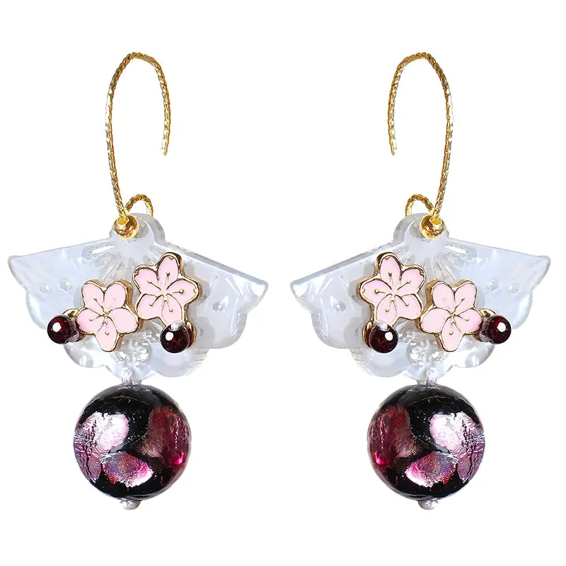 Dangle Earrings: Sakura Fan