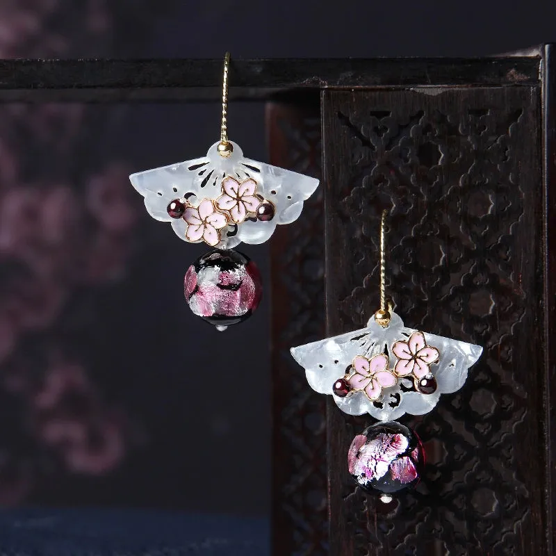 Dangle Earrings: Sakura Fan