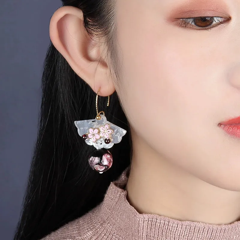 Dangle Earrings: Sakura Fan