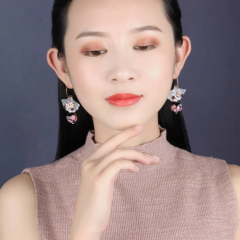 Dangle Earrings: Sakura Fan