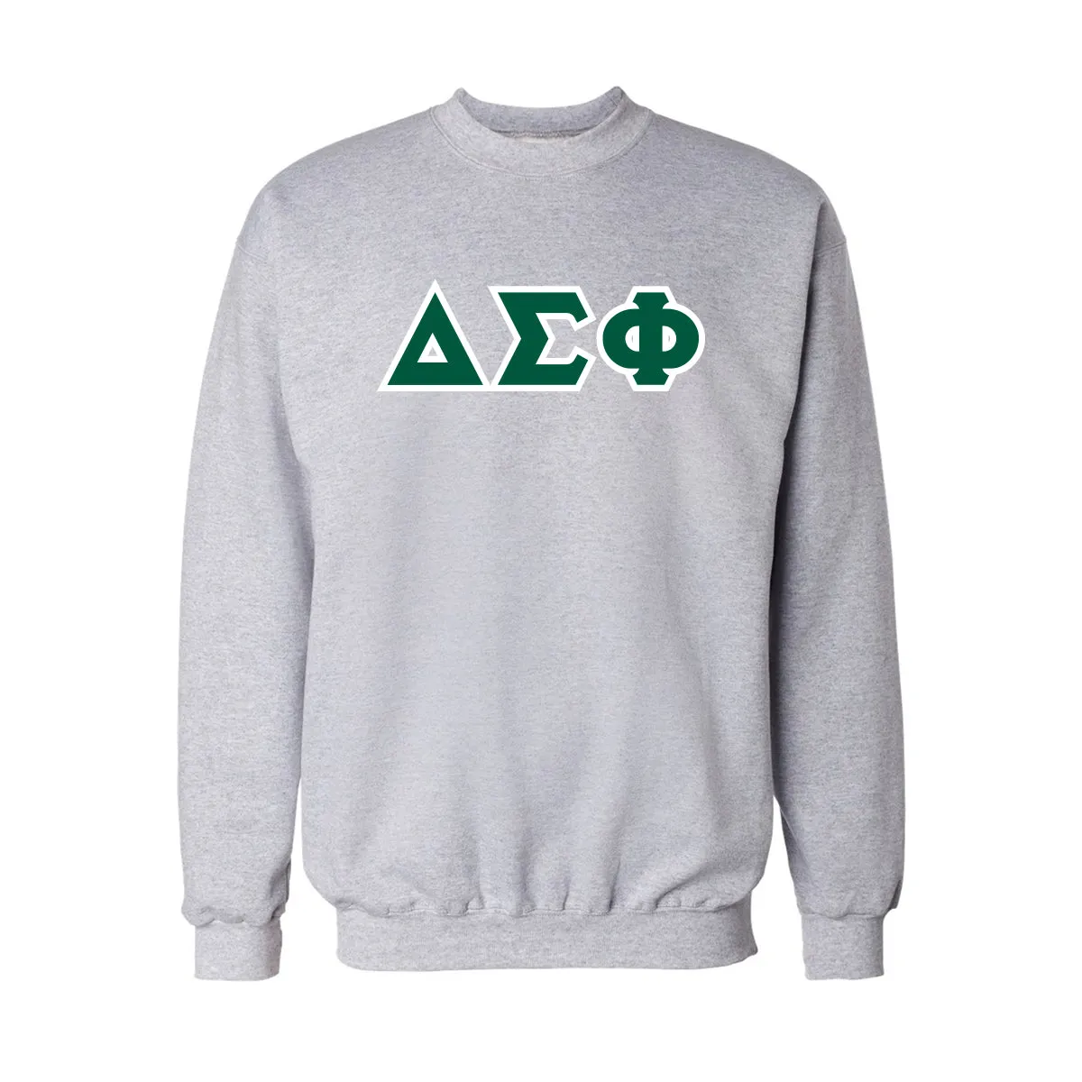 Delta Sig Heather Gray Crew Neck Sweatshirt with Sewn On Letters
