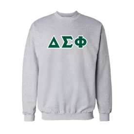 Delta Sig Heather Gray Crew Neck Sweatshirt with Sewn On Letters