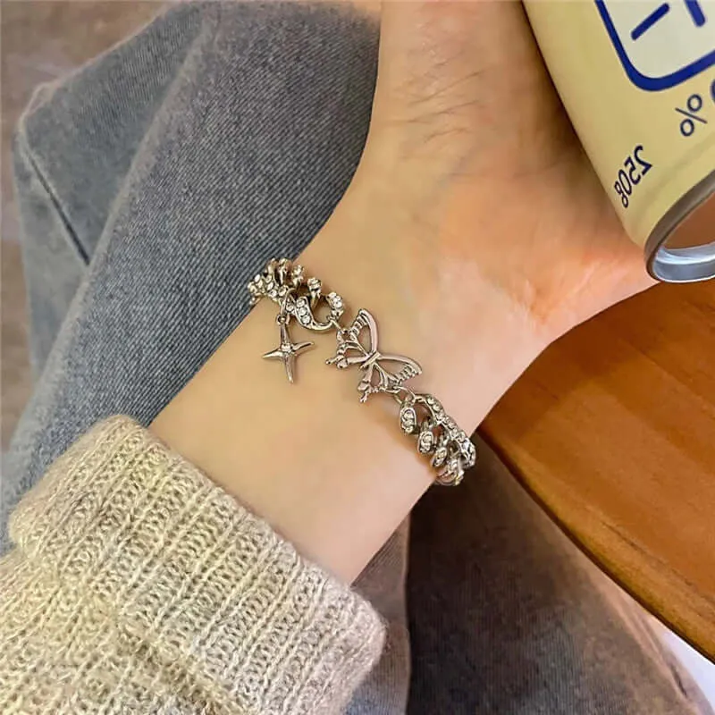 diamond butterfly cross bracelet