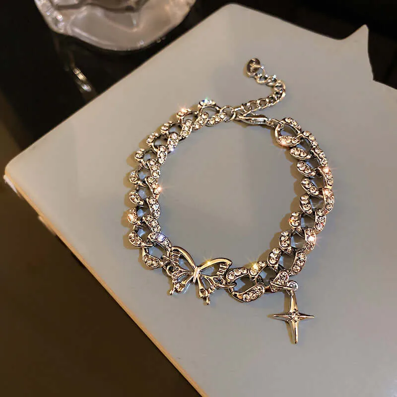 diamond butterfly cross bracelet