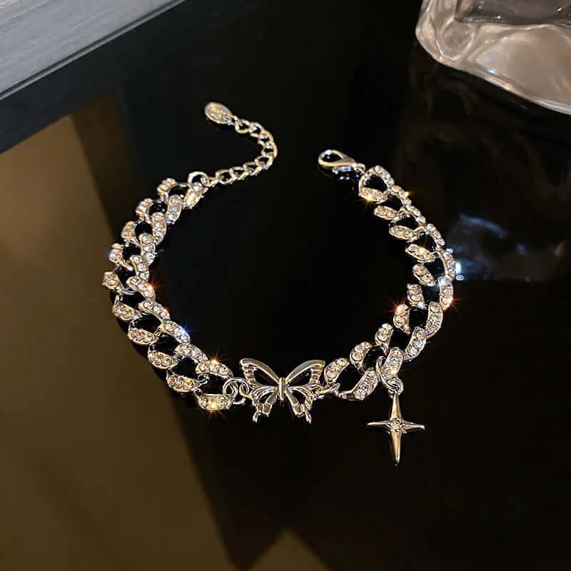 diamond butterfly cross bracelet