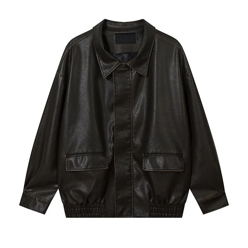 Distressed Gartered Hem Faux Leather Jacket