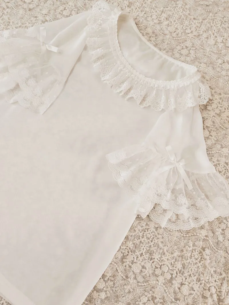 Doll Collar Lace Blouse With Butterfly Sleeves