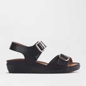 Double Band Sandal with Removable footbed in Black - 12411