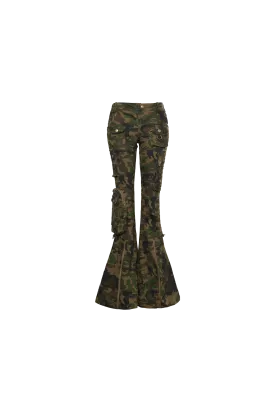 Elasticity Slim Fit Three-dimensional Multi-pockets Flared Pants