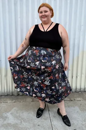 Eloquii Black Pleather Maxi Skirt with Cool-Tone Floral All-Over Pattern, Size 24