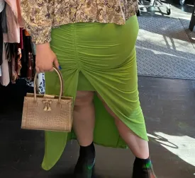 Eloquii Bright Lime Green Mini-Maxi Skirt with Ruching, Size 20
