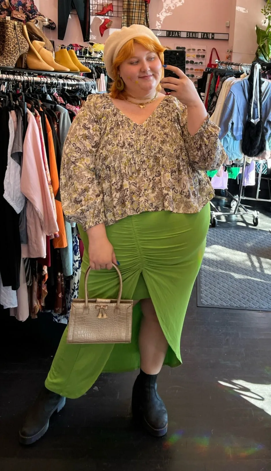 Eloquii Bright Lime Green Mini-Maxi Skirt with Ruching, Size 20