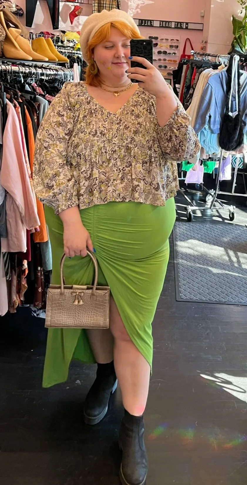 Eloquii Bright Lime Green Mini-Maxi Skirt with Ruching, Size 20