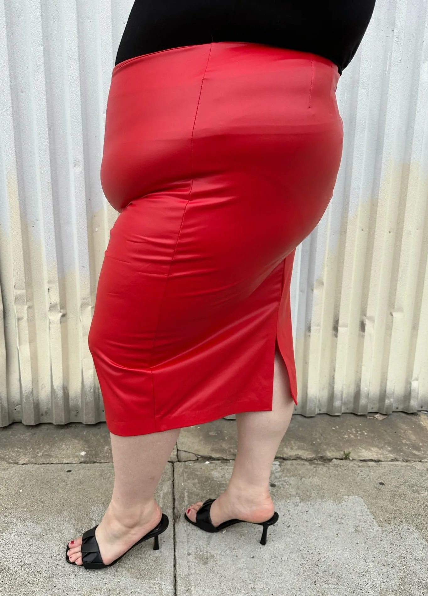 Eloquii Bright Red Pleather Midi Pencil Skirt, Size 24