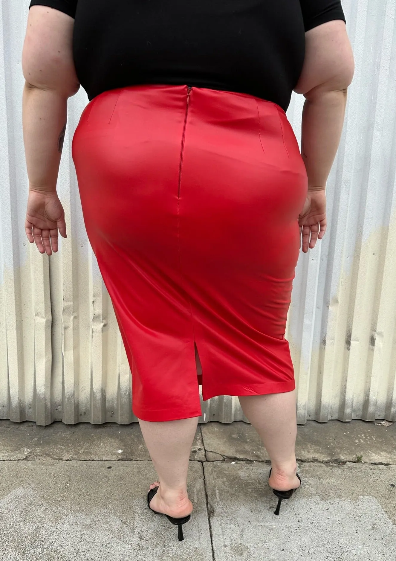Eloquii Bright Red Pleather Midi Pencil Skirt, Size 24