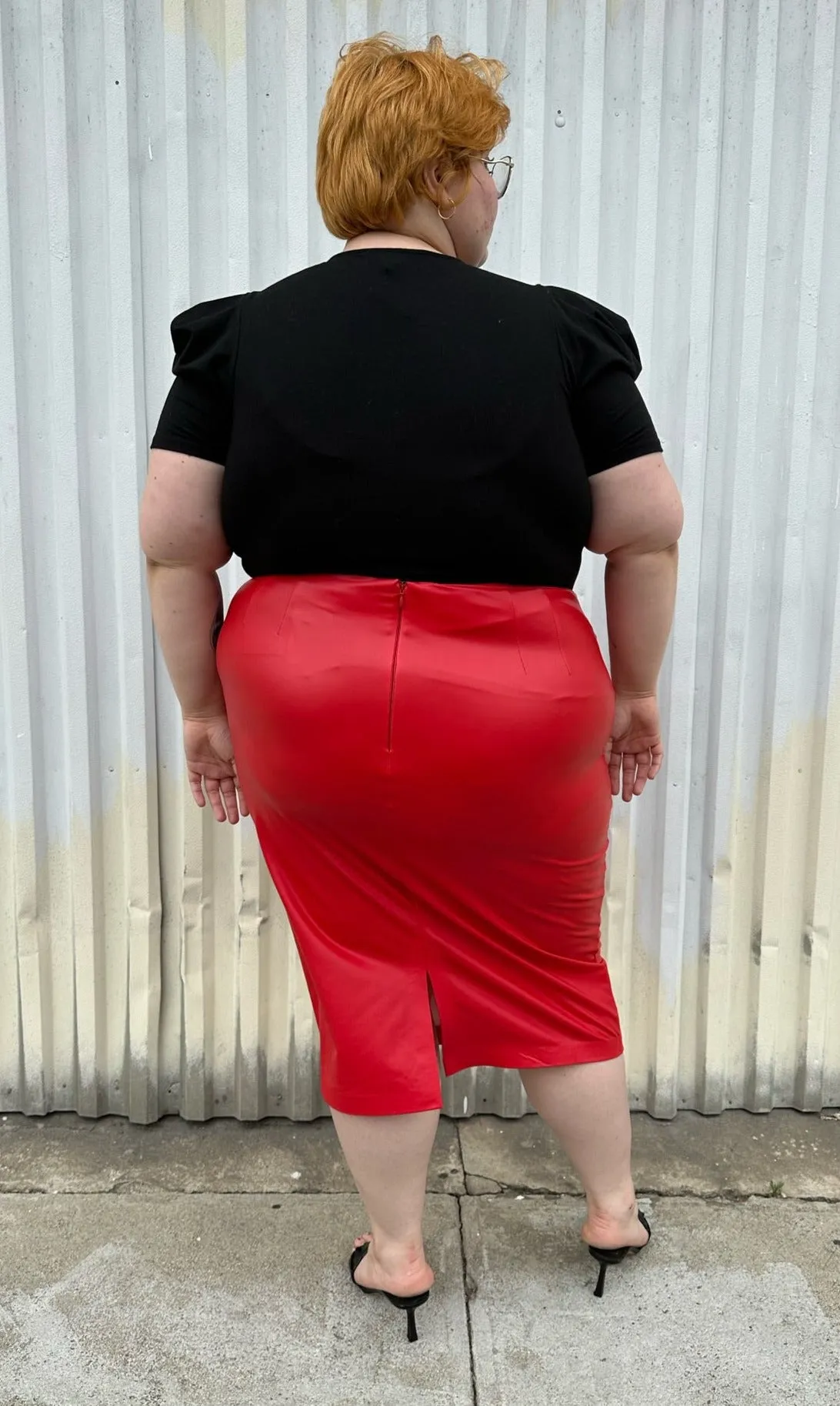 Eloquii Bright Red Pleather Midi Pencil Skirt, Size 24