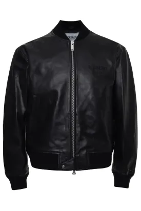 Embroidered Logo Leather Jacket (Black) - I23ZO2168029000