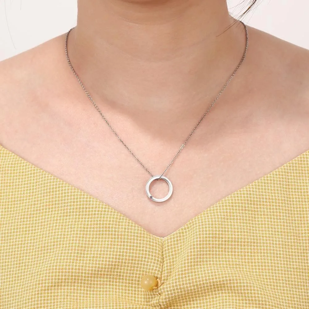 Engraved Ring Necklace with Custom Birthstone