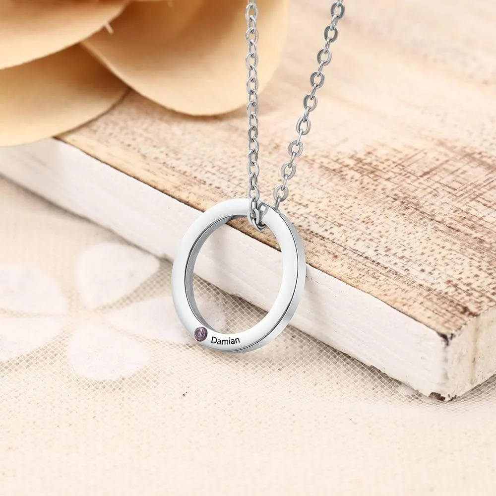 Engraved Ring Necklace with Custom Birthstone