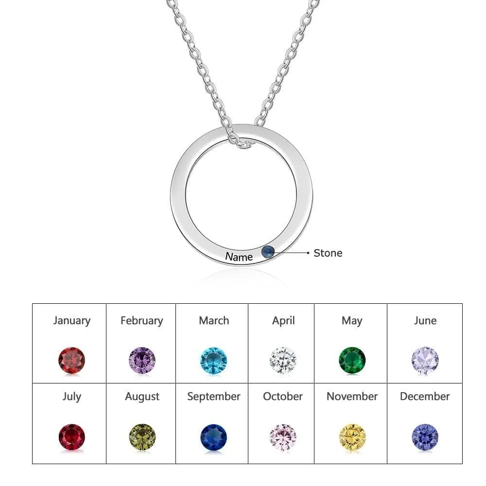 Engraved Ring Necklace with Custom Birthstone