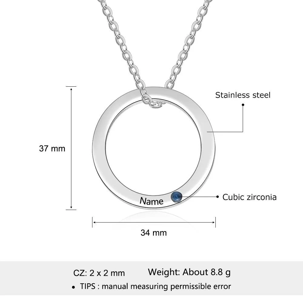 Engraved Ring Necklace with Custom Birthstone