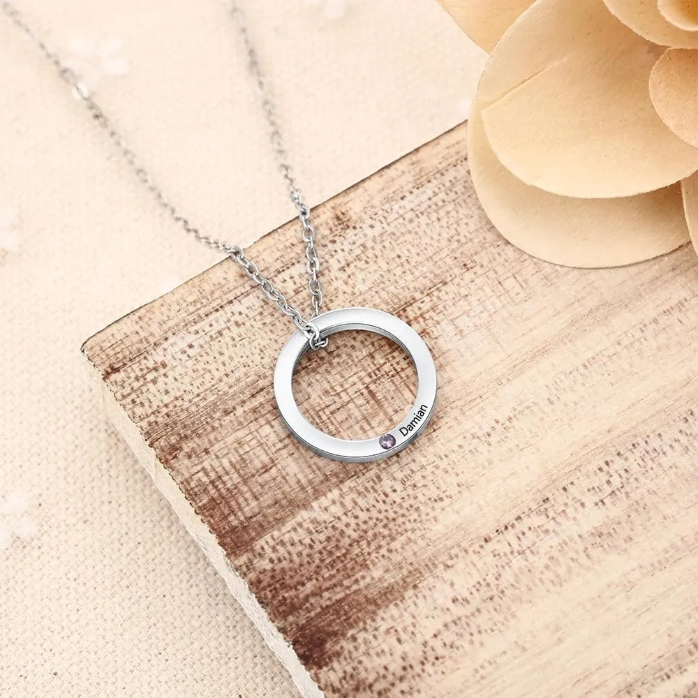 Engraved Ring Necklace with Custom Birthstone