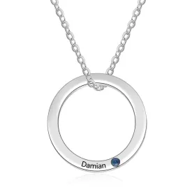 Engraved Ring Necklace with Custom Birthstone