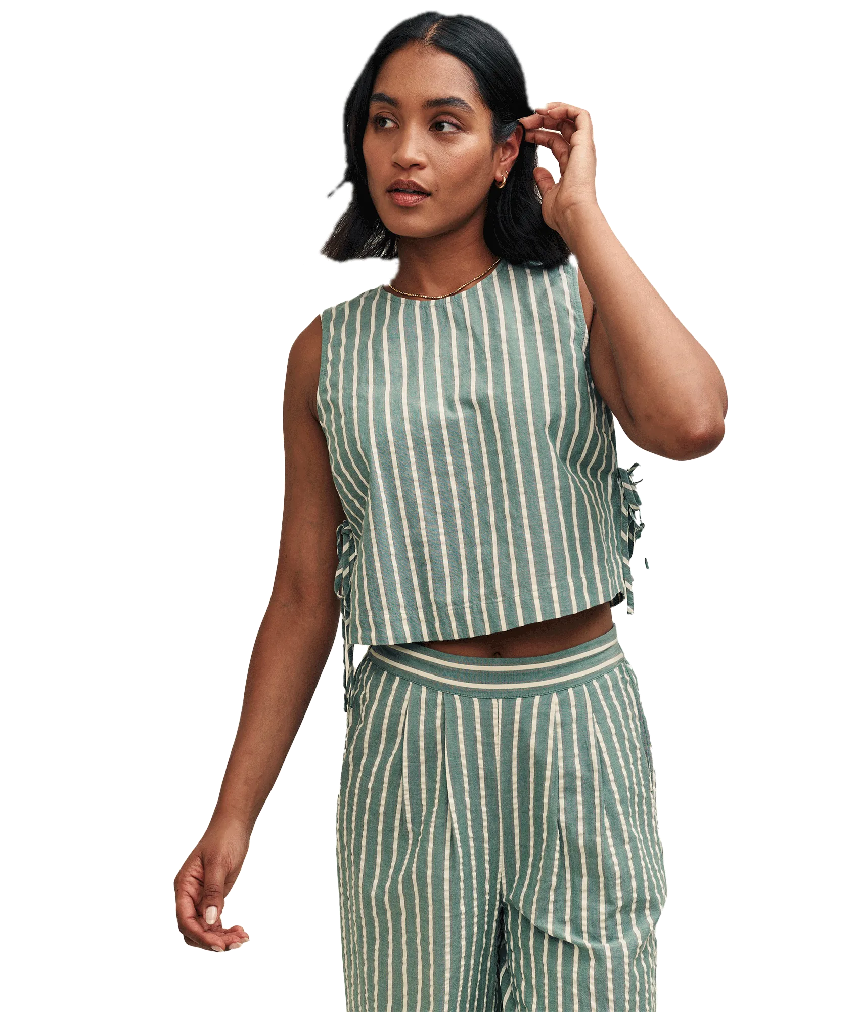Fearne Cotton Stripe Linen-blend Boxy Cut Top - Green