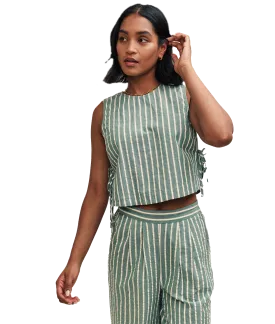 Fearne Cotton Stripe Linen-blend Boxy Cut Top - Green