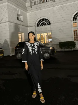 FIZA in Saba Chikankari Co-ord Set in Cotton Cambric - Black With White
