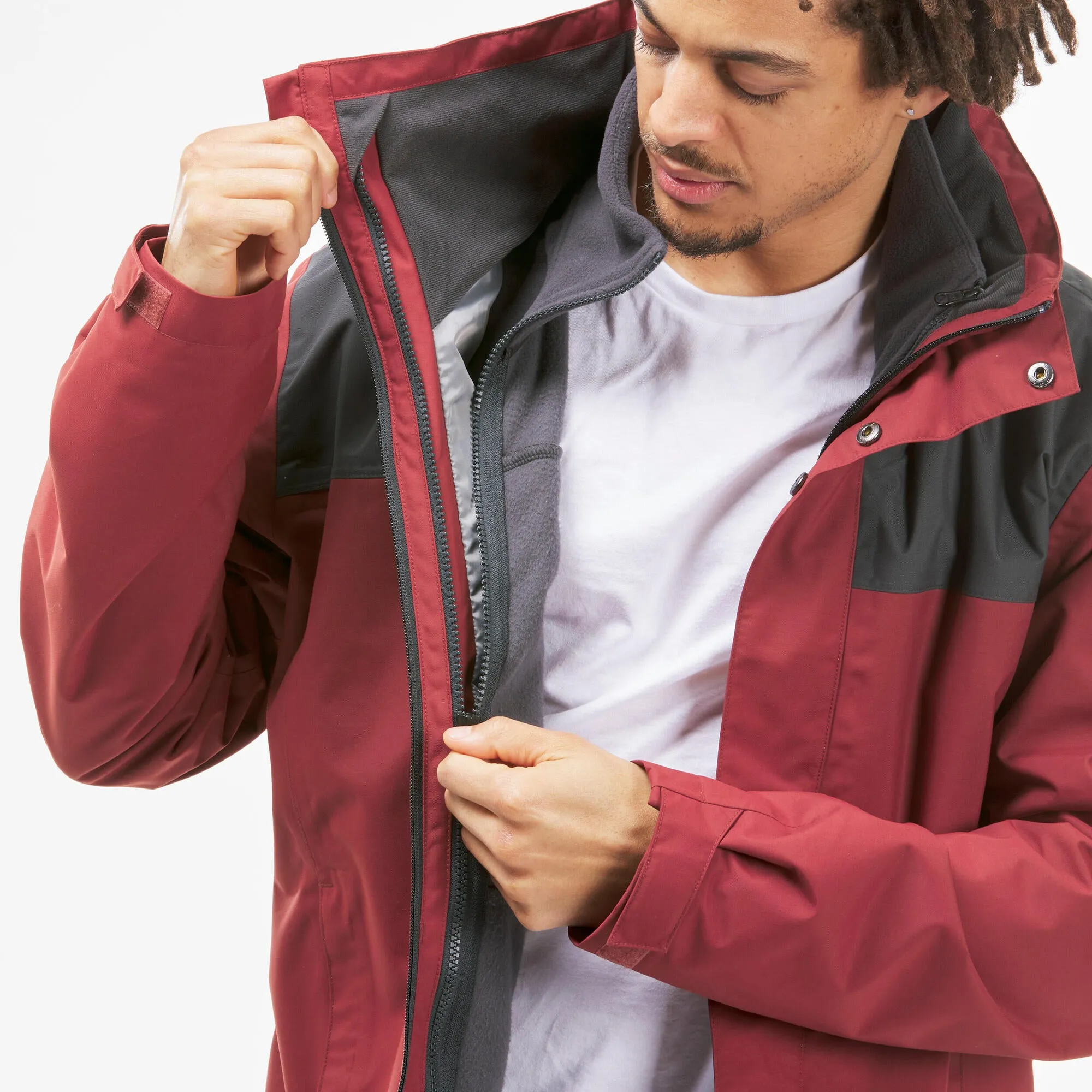 Forclaz Men's 3-in-1 Waterproof Travel Backpacking Jacket Travel 100 32°F - Red