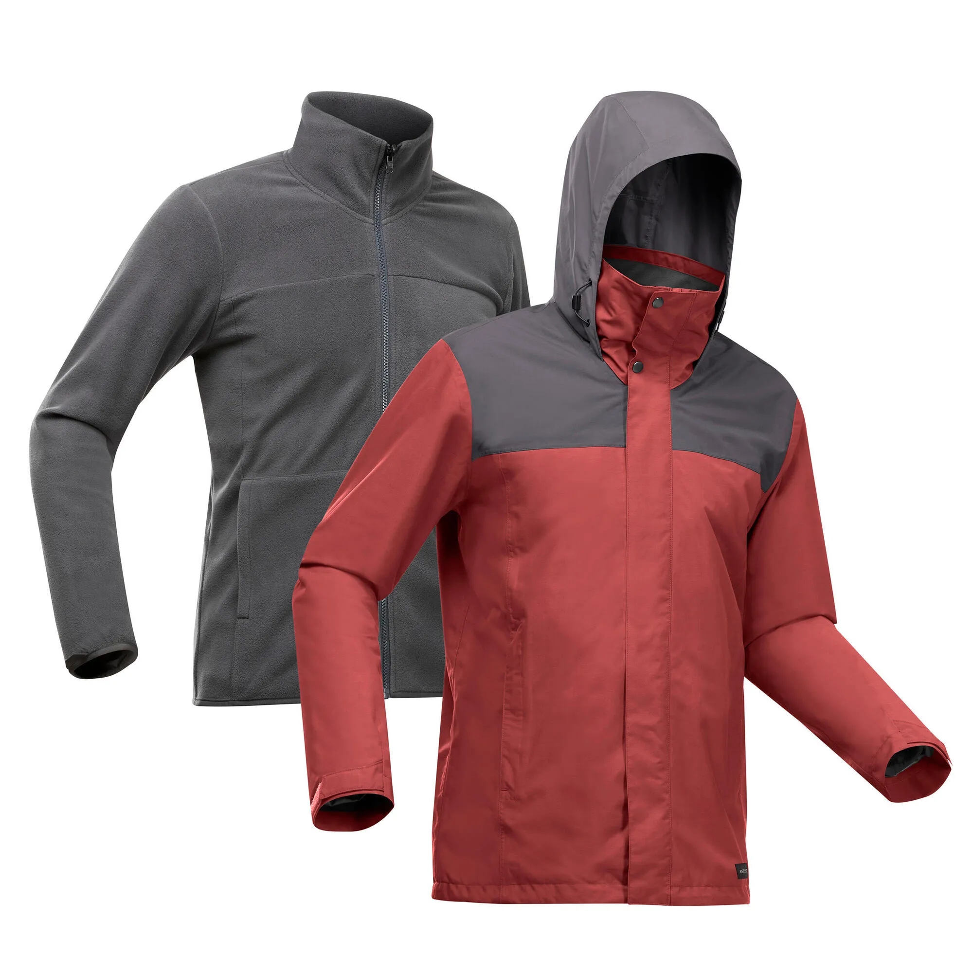 Forclaz Men's 3-in-1 Waterproof Travel Backpacking Jacket Travel 100 32°F - Red
