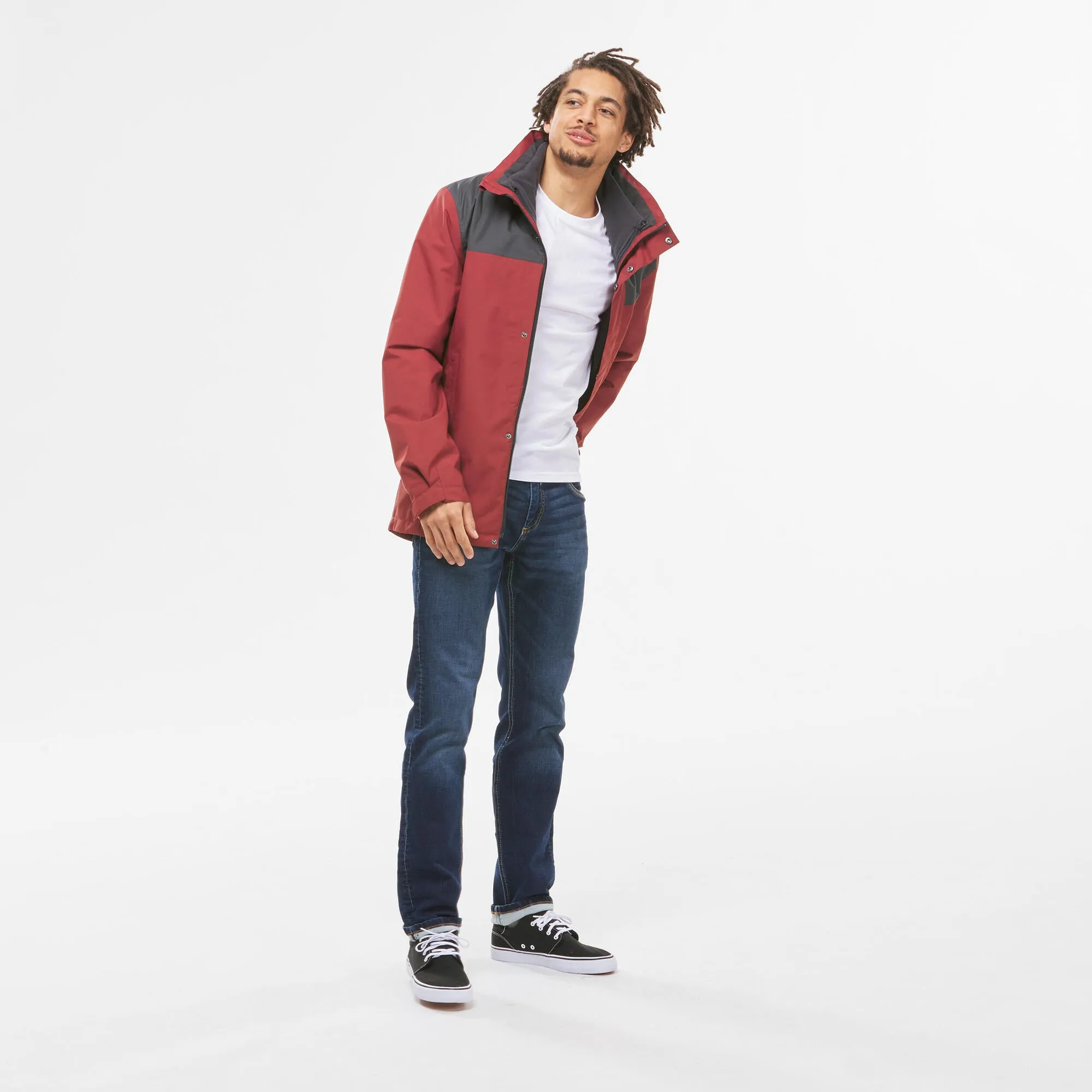 Forclaz Men's 3-in-1 Waterproof Travel Backpacking Jacket Travel 100 32°F - Red