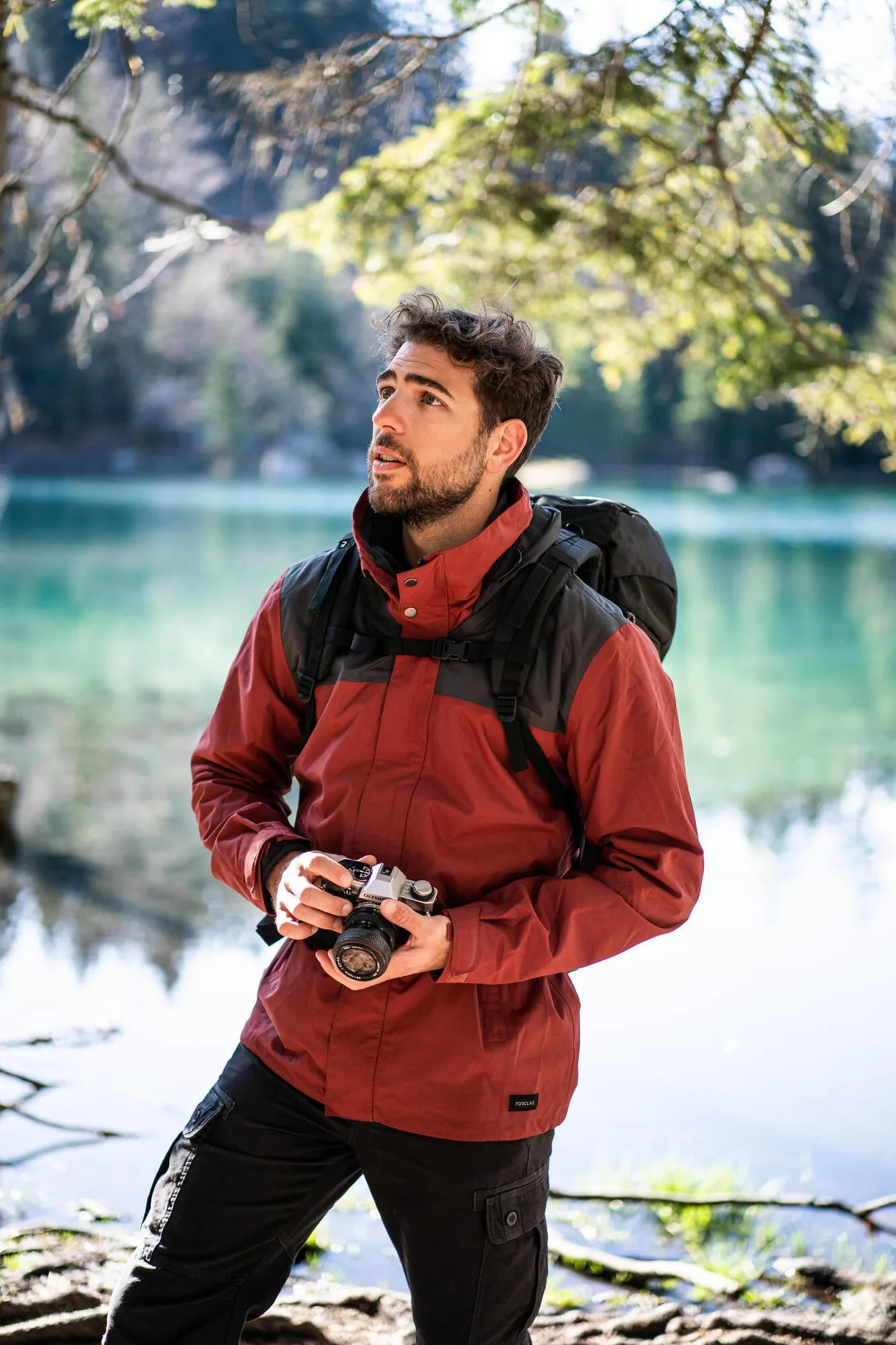 Forclaz Men's 3-in-1 Waterproof Travel Backpacking Jacket Travel 100 32°F - Red
